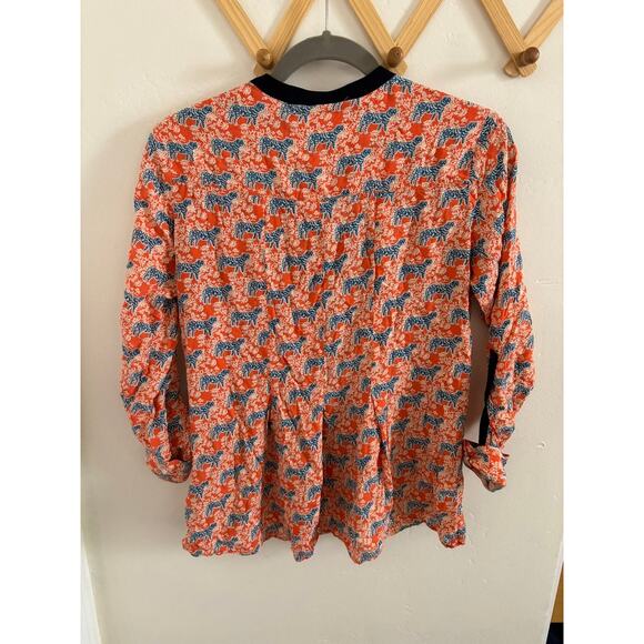 Anthropologie Top Women's 4 Vanessa Virginia Honore Tiger Popover Blouse - Picture 8 of 10